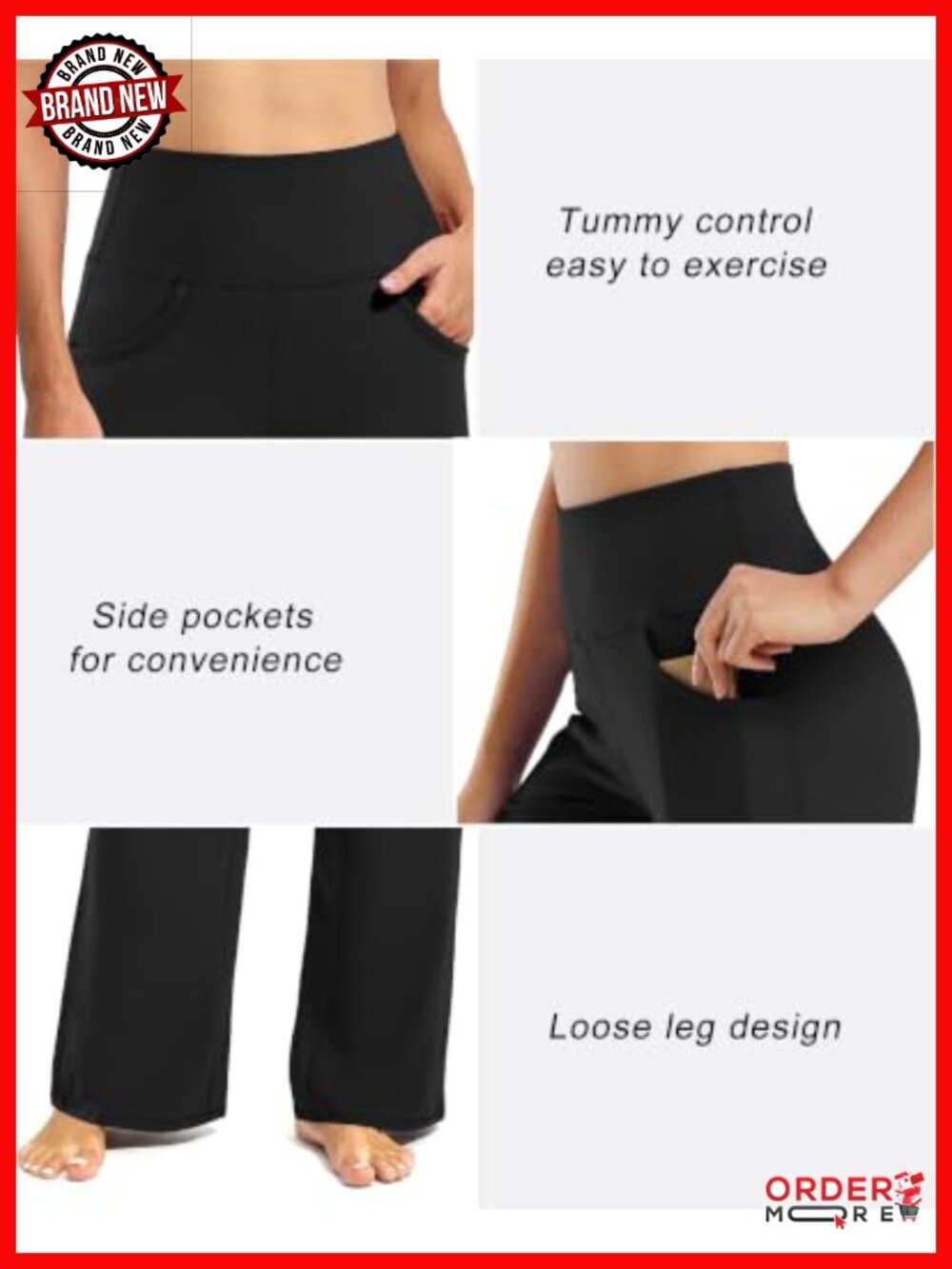 Wide Leg Yoga Pants High Waist Pockets Stretch Lightweight - Picture 4 of 6